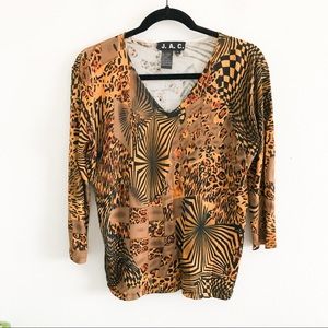 VINTAGE y2k animal print v neck slinky top XL
